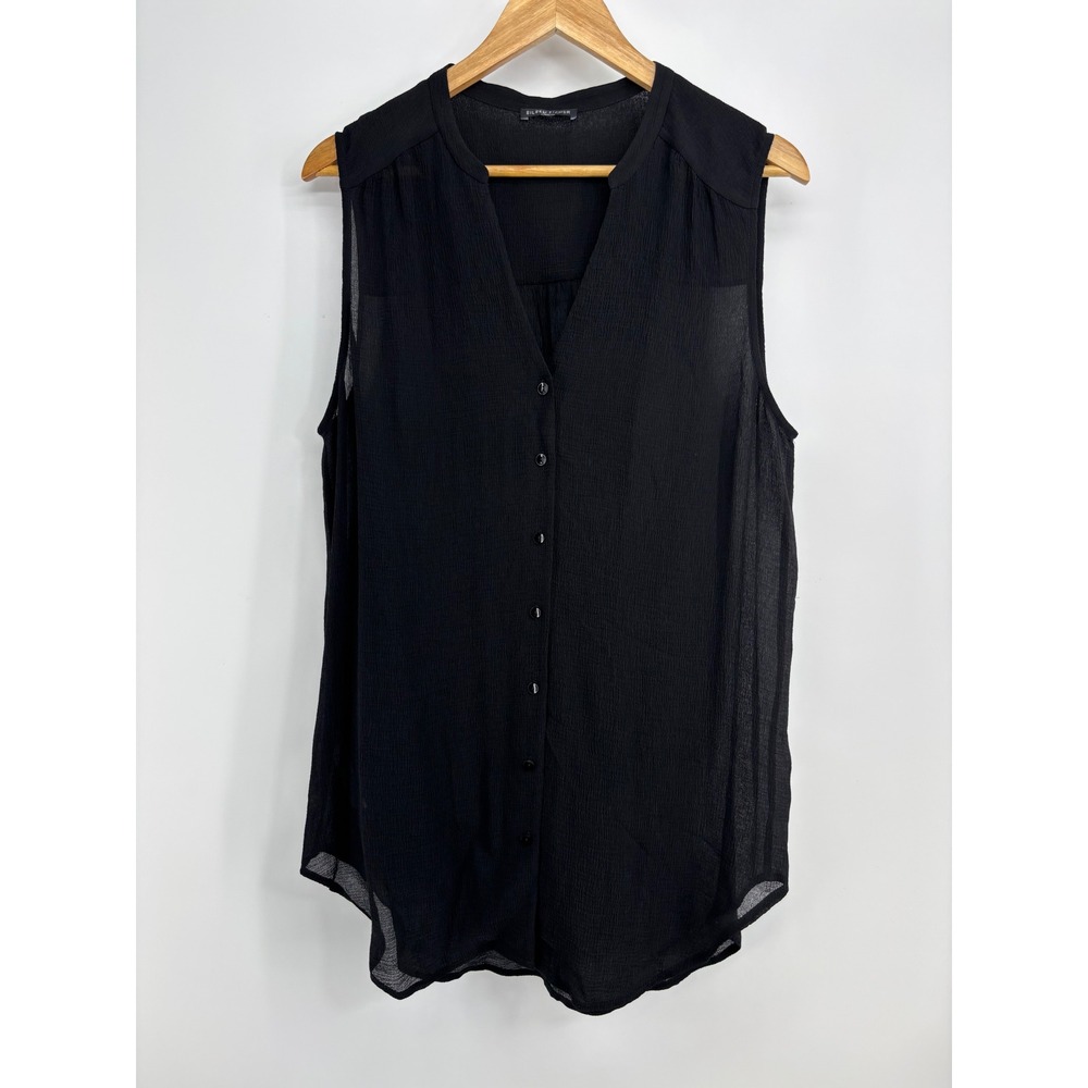 Eileen‎ Fisher Black 100% Silk Georgette Sleeveless Button Front Blouse Size S